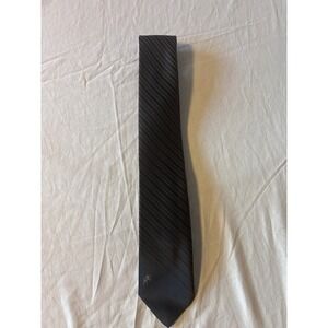 Bronzini Necktie Mens OS Dark Grey Striped Excellent Embroidered Horse Logo